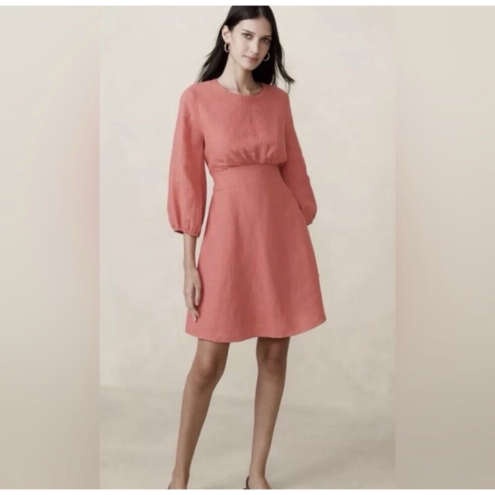 Banana Republic Lisa Open-Back Linen Mini Dress Terracotta Red Size 8 Tall $170